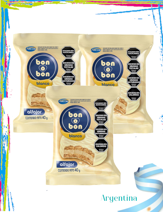 Alfajores Argentinos Bon o Bon Chocolate Blanco- Pack 3und