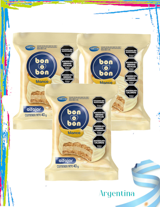 Alfajores Argentinos Bon o Bon Chocolate Blanco- Pack 3und