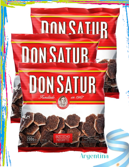 Galletas Argentinas Don Satur Bizcocho Negrito Pack 3x200gr